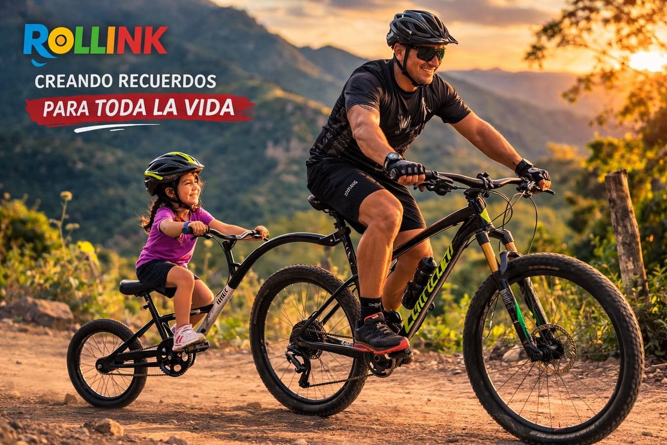 Papá e hija pedaleando juntos con ROLLINK BIKE